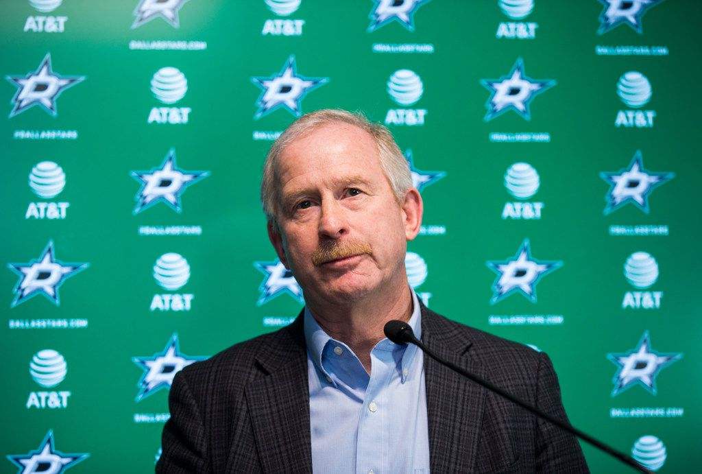 FILE - Stars general manager Jim Nill is pictured at a press conference on Friday, April 13,...