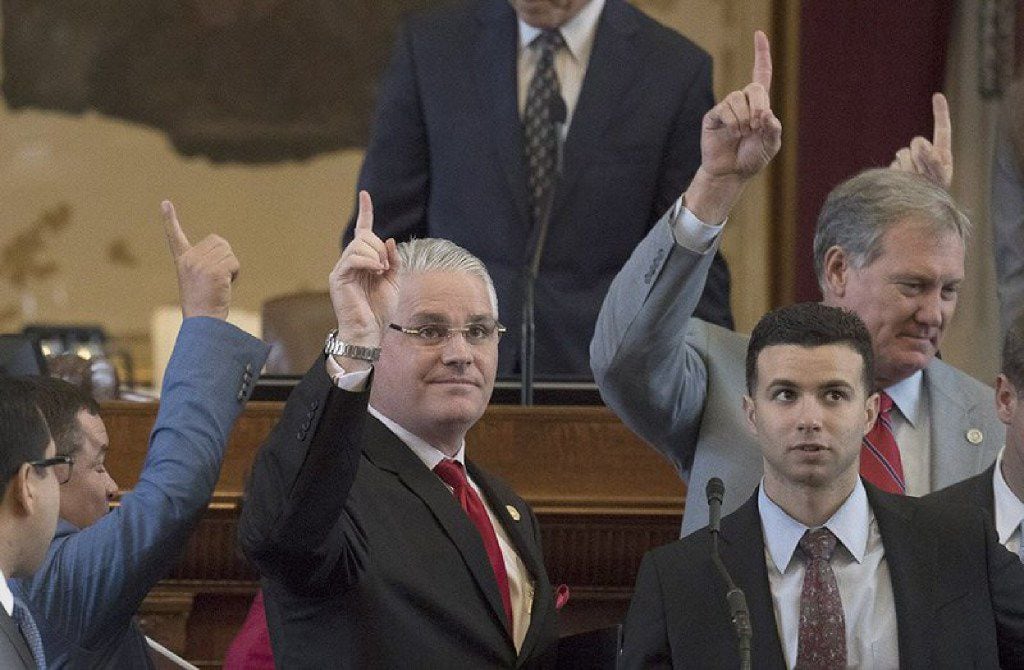 State Rep. Dan Huberty, R-Houston, chairman of the House Public Education Committee, smiled as House Bill 21, a school finance bill, passes by a vote of 130-12 in the House on Friday, Aug. 4. (Bob Daemmrich/For The Texas Tribune)