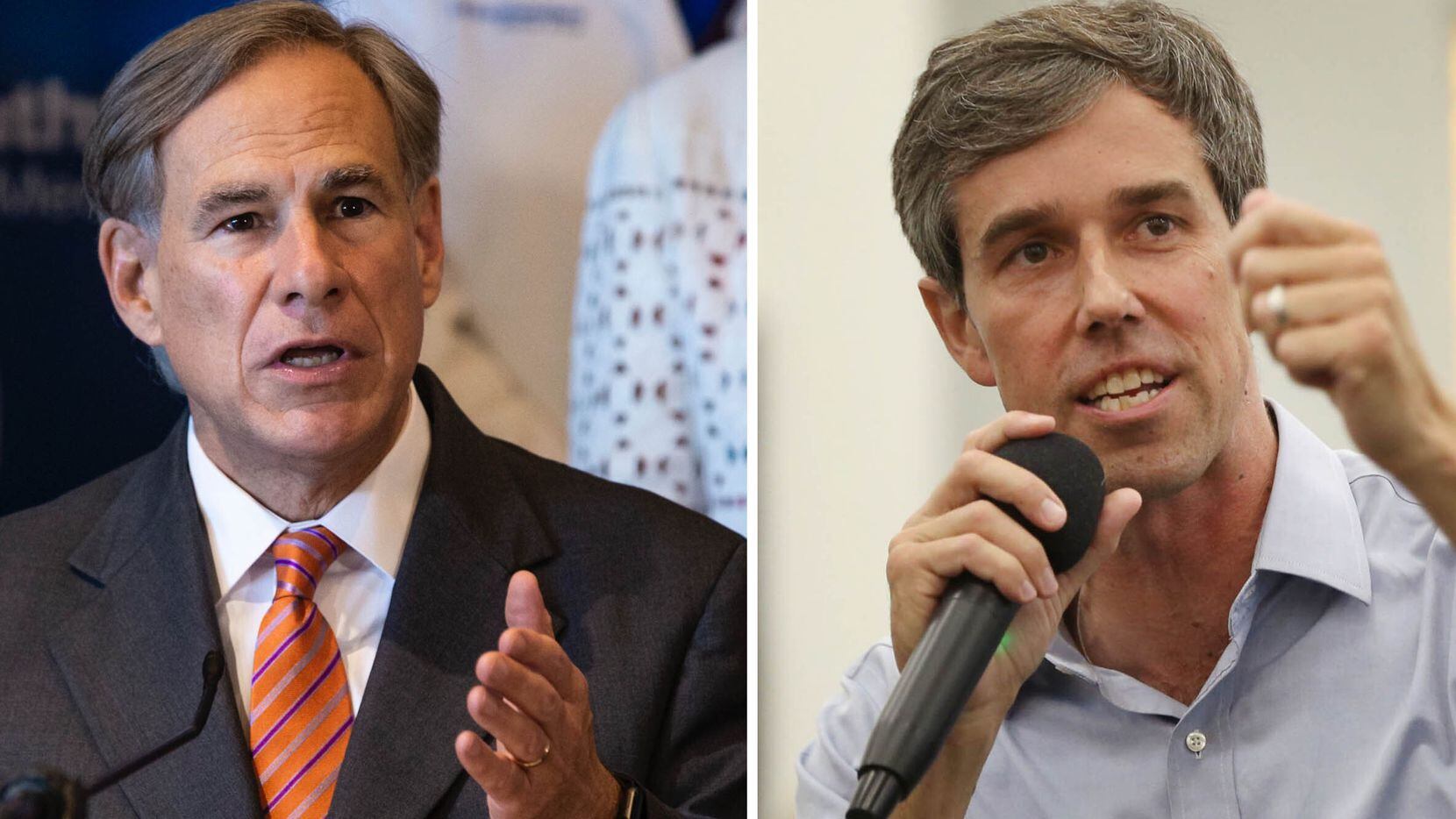 Democrat Beto O’Rourke is considering running for governor against two-time Republican incumbent Greg Abbott. O’Rourke, a former congressman from El Paso, was a 2020 presidential candidate and in 2018 he lost a Senate race to incumbent Republican Ted Cruz by 2.6 percentage points. (Photos by Lynda M. Gonzalez, left, and Rose Baca, right)