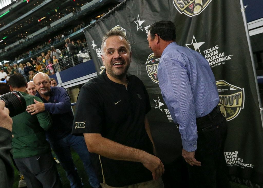 Baylor Bears head coach Matt Rhule makes his way off the field following the Baylor Bears 35-24 win over the Texas Tech Red Raiders on Saturday, Nov. 24, 2018 at AT&T Stadium in Arlington, Texas. (Ryan Michalesko/The Dallas Morning News)
