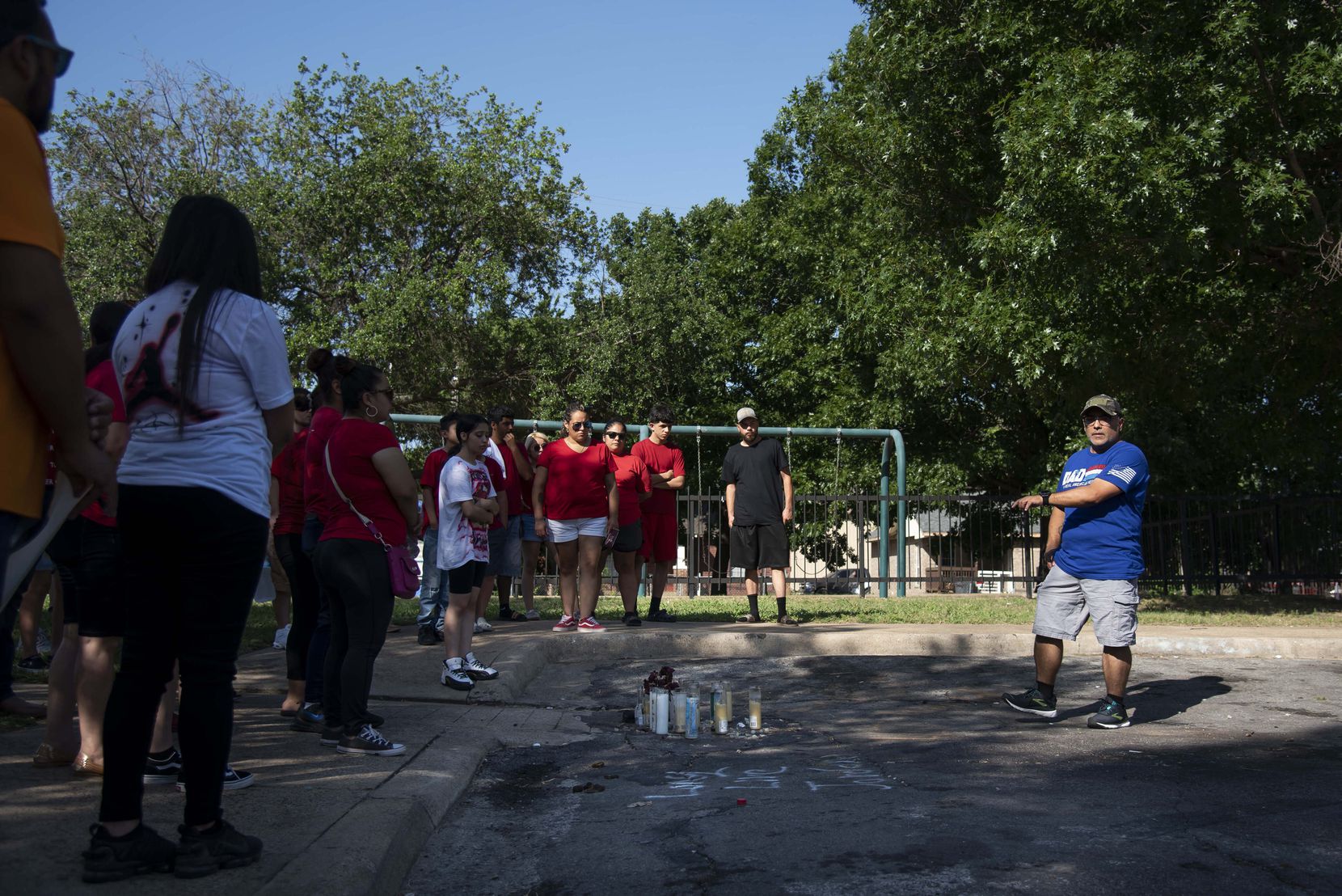Christopher Morales says a few words at Old East Dallas Work Yard Park, where his...