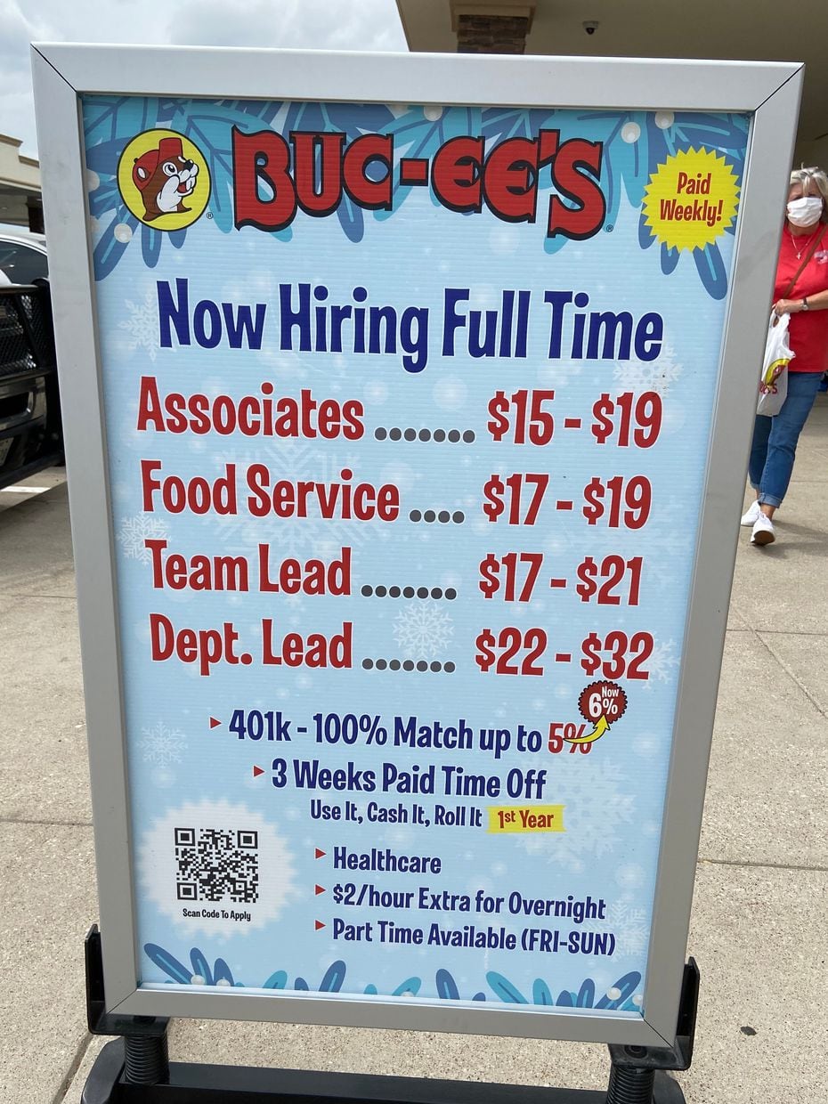 Buc-ee's displayed its salary and benefits on a sign outside its Terrell store on March 29.