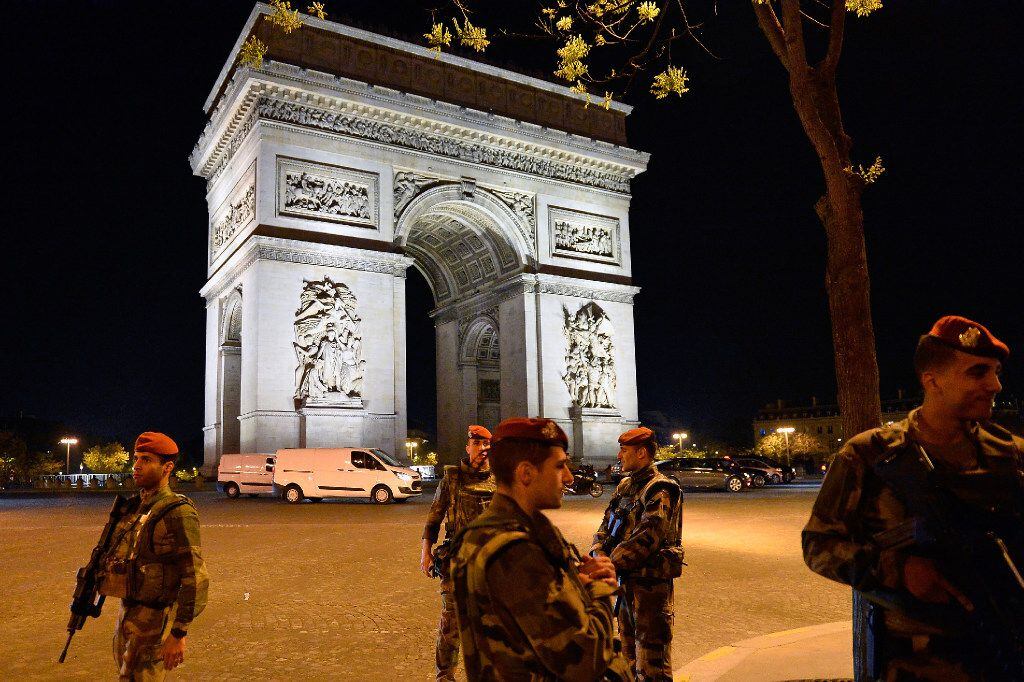  French military secure the area after a gunman opened fire on Champs Elysees on April 20,...
