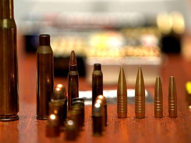 Samples of ammunition that American Precision Ammunition makes sit on the table during an...