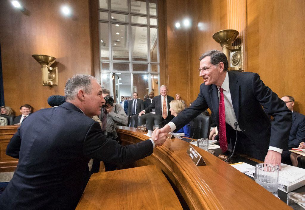 EPA administrator-designate Scott Pruitt was welcomed to Capitol Hill on Wednesday by fellow...