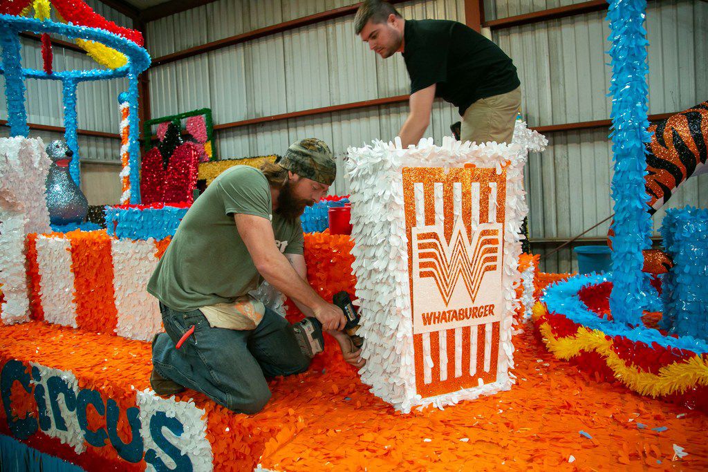 Check out this glittercovered Whataburger parade float