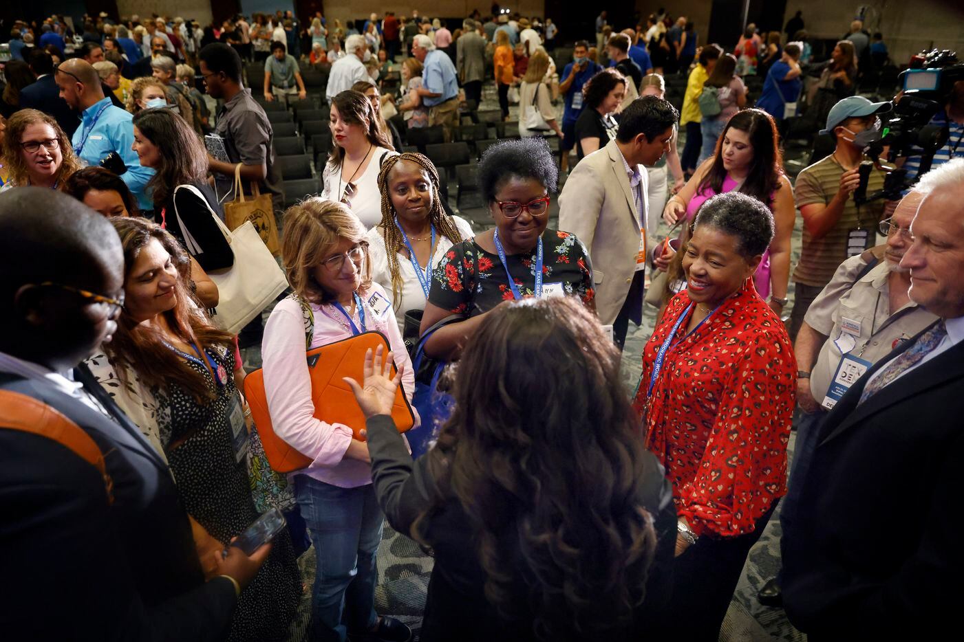 Delegates and guests gather to listen to U.S. House Texas District 30 candidate Jasmine...