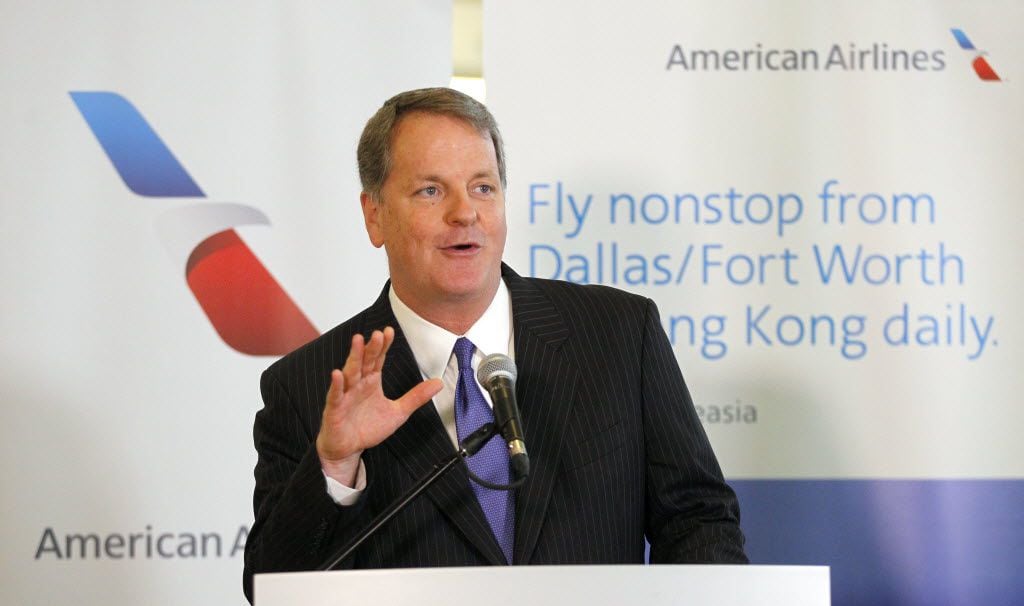 American Airlines CEO Doug Parker marks the occasion before the inaugural American Airlines...
