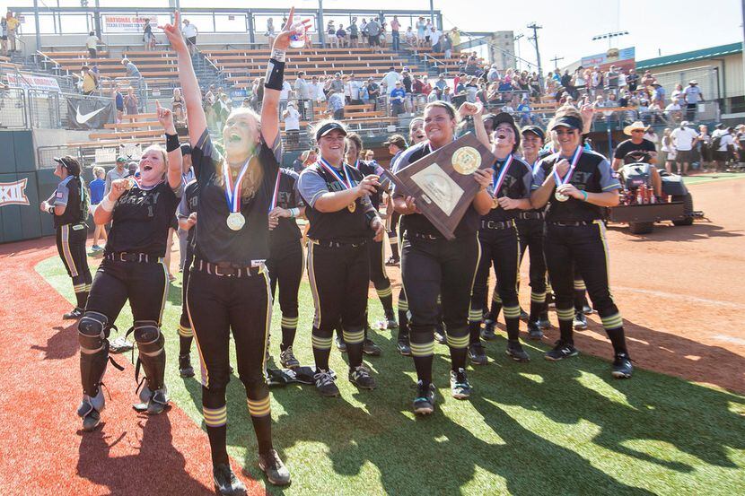 Forney players celebrate after their 4-1 win over Richmond Foster in the Class 5A state...