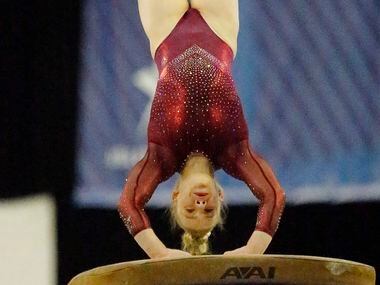Joscelyn Roberson with North East Texas Elite performs on the vault during the USA...