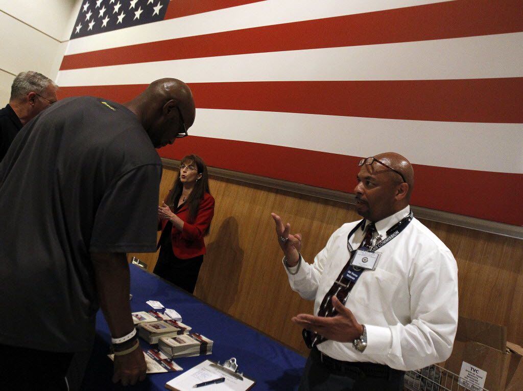 Tim McLaurin, a veterans counselor with the Texas Veterans Commission, answered questions about services available during a health fair at the VA.  A veterans benefits health fair, sponsored by the VA North Texas Health Care System, provided information on services available at the Dallas VA Medical Center on Saturday, June 07, 2014.