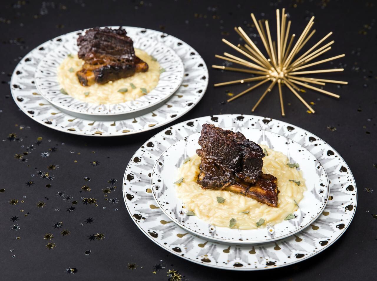 
Beer braised short ribs with smoked gouda risotto
