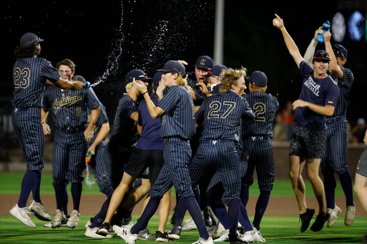 Keller celebrates their 4-2 victory over Flower Mound Marcus during their Class 6A Region I...