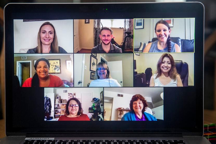 The VPay Inc. social team plans upcoming employee initiatives and events over a Zoom video...