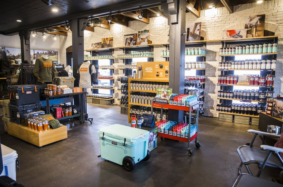 Coolers, cups, apparel and other products are on display inside a new Yeti store on Knox St. in Dallas.