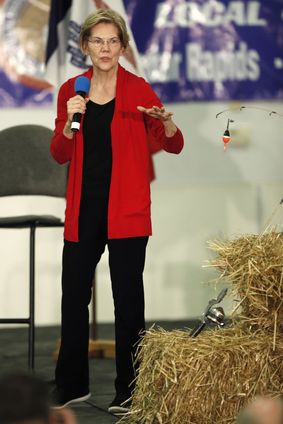 Sen. Elizabeth Warren stumps at a fund-raising fish fry for U.S. Rep. Abby Finkenauer, D-Iowa, on Nov. 2, 2019, in Cedar Rapids.
