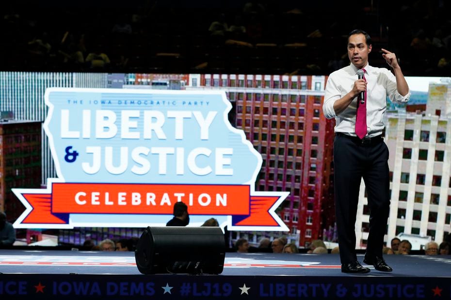 Former housing secretary Julián Castro speaks during the Iowa Democratic Party's Liberty and Justice Celebration on Nov. 1, 2019, in Des Moines.