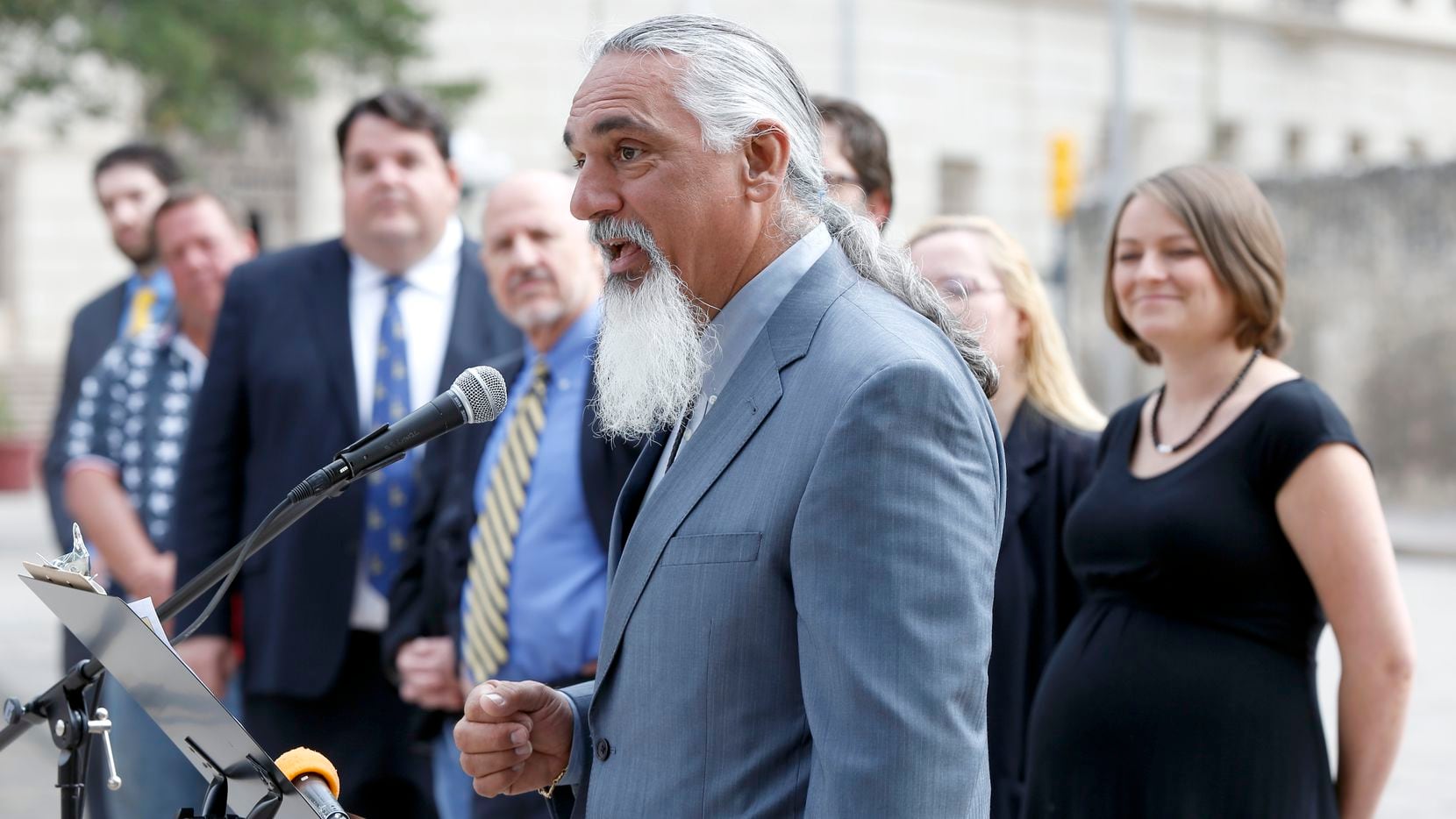 Jamie Balagia, who's been convicted of shaking down Colombian drug lords, spoke as a Libertarian party candidate for Texas attorney general on May 1, 2014, in San Antonio.