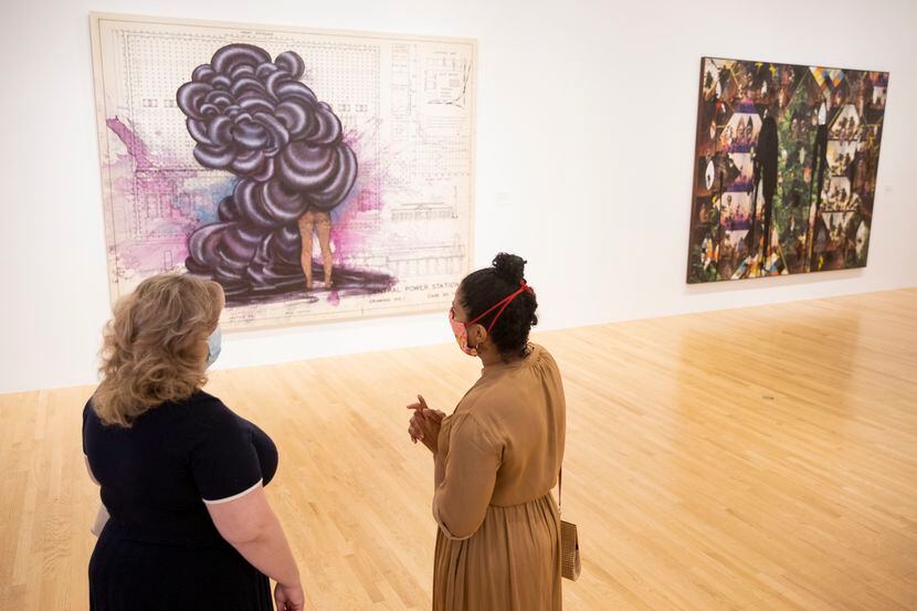 Vivian Crockett (right), a curator of contemporary art, talks about Firelei Báez's "Untitled...