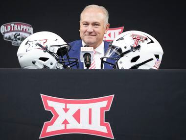 Texas Tech head coach Joey McGuire speaks to reporters during the Big 12 Conference football...
