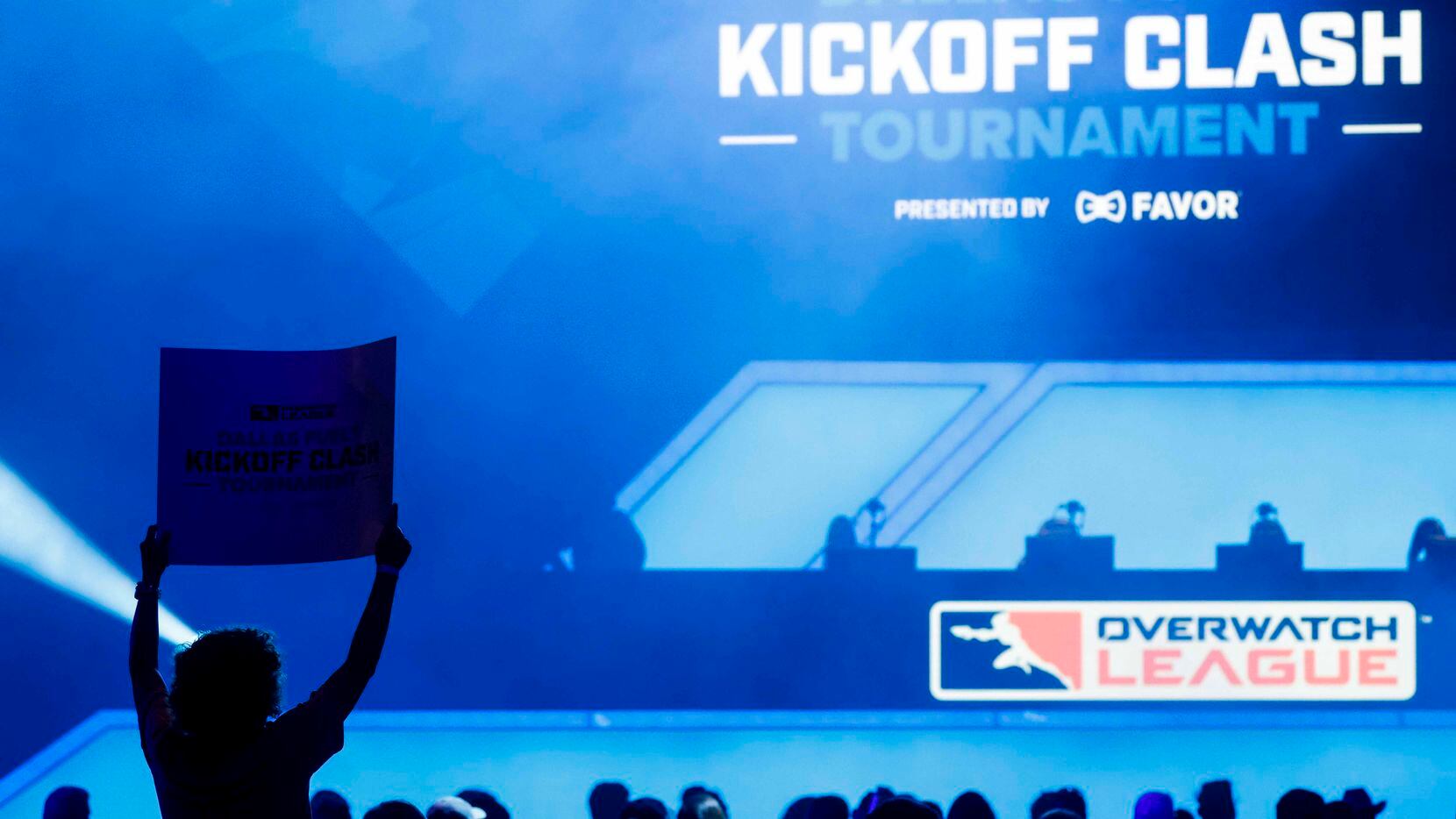 Fans are silhouetted ahead of a game between Dallas Fuel and Toronto Defiant during...