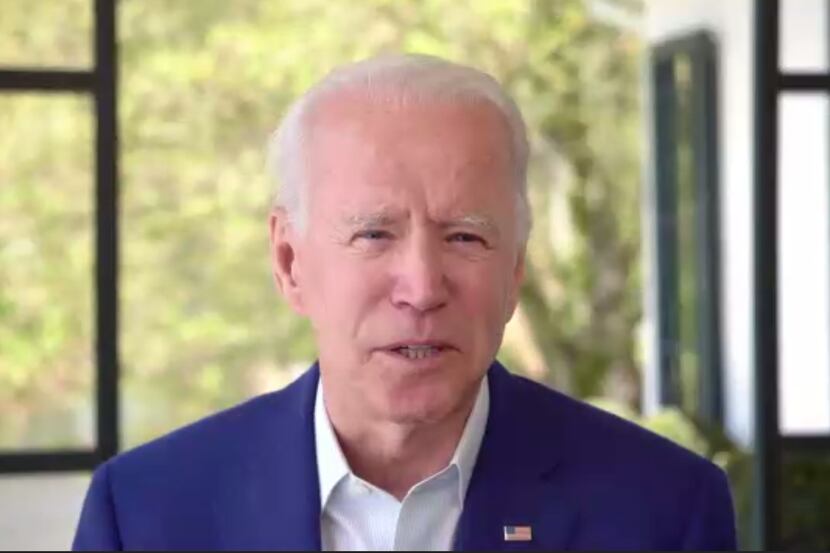 Joe Biden participates in a LULAC video town hall via Zoom on May 4, 2020, to discuss...