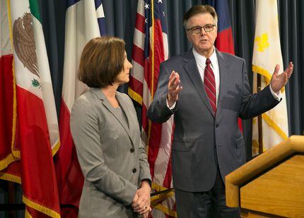 Lt. Gov. Dan Patrick and Brenham GOP Sen. Lois Kolkhorst touted their "Texas Privacy Act,"...