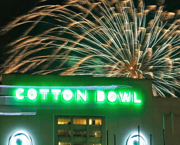 Fireworks display is set off from the Cotton Bowl at Fair Park.