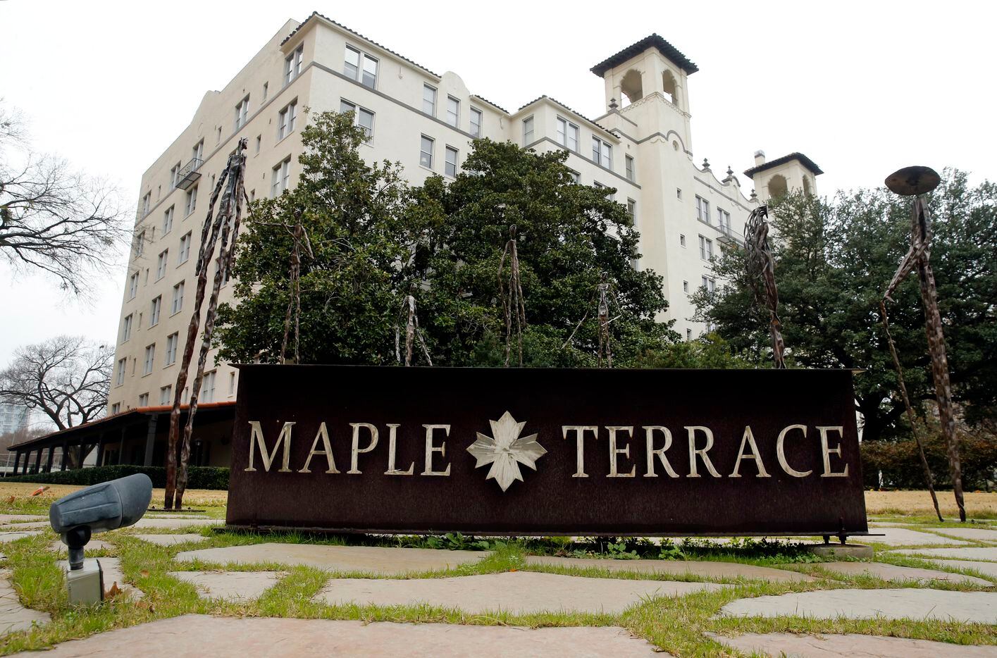 The landmark Maple Terrace, a historical apartment building in Uptown area of Dallas, is...