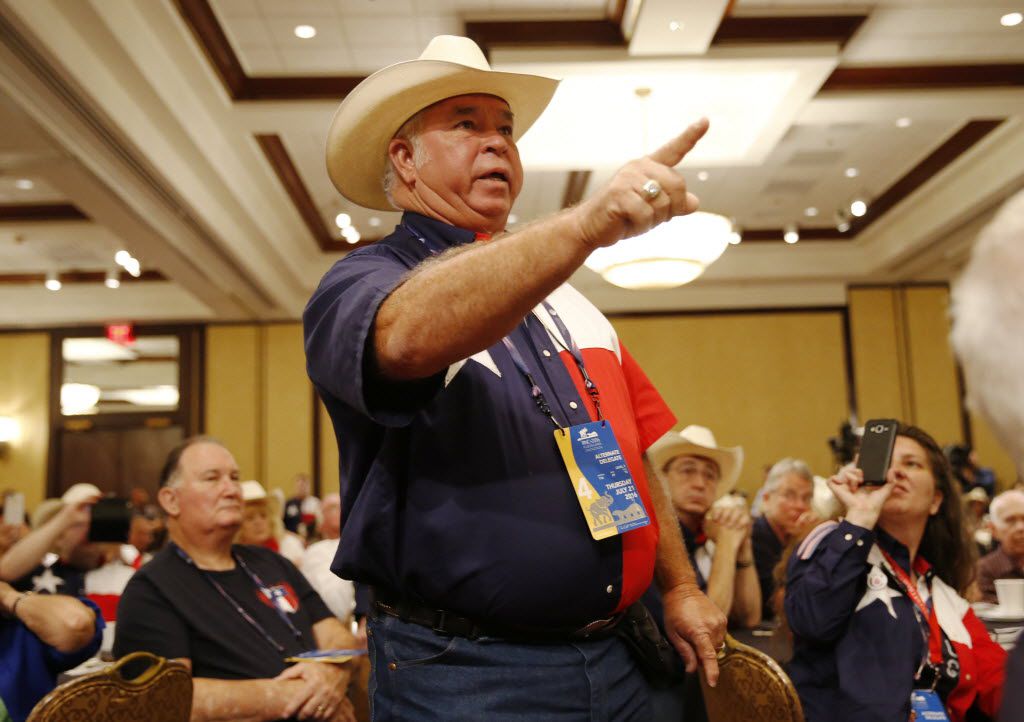 Alternate delegate and constable David L. Foreman of Kerens, Texas, questioned Cruz on...