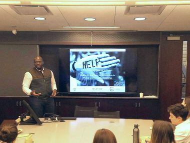 James Lott speaks to students in the University of Chicago Law School's Food and Drug Law...
