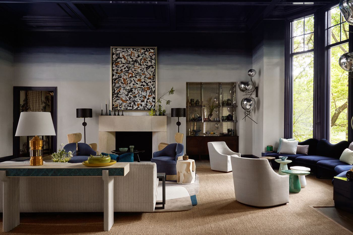 The family room in the 2022 Kips Bay Decorator Show House Dallas was designed by LC Studio.