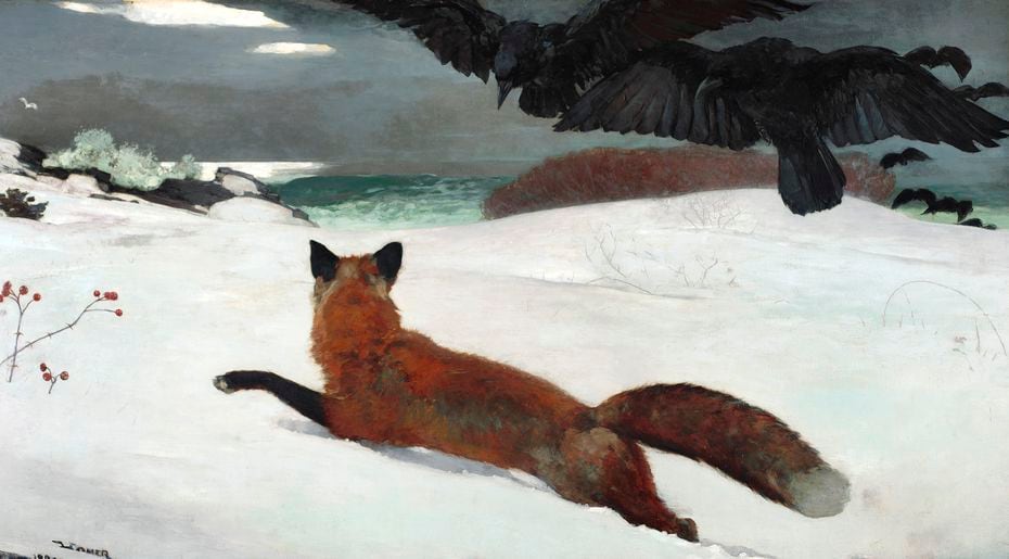Winslow Homer was an outdoor painter who depicted vast landscapes and simple rural scenes, like this one in "Fox Hunt," an 1893 oil-on-canvas work.