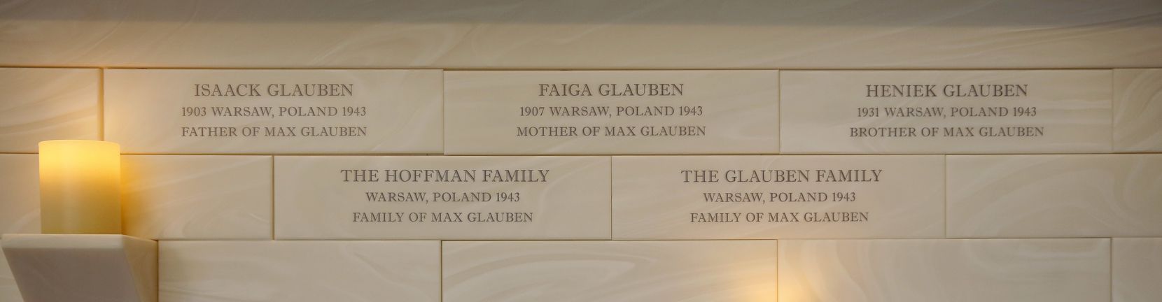 Holocaust survivor Max Glauben's family members' names (top row, from left: father Isaack,...