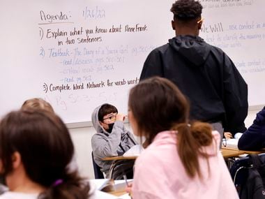 A lesson plan was written on a white board for Terrell ISD Superintendent Georgeanne Warnock...