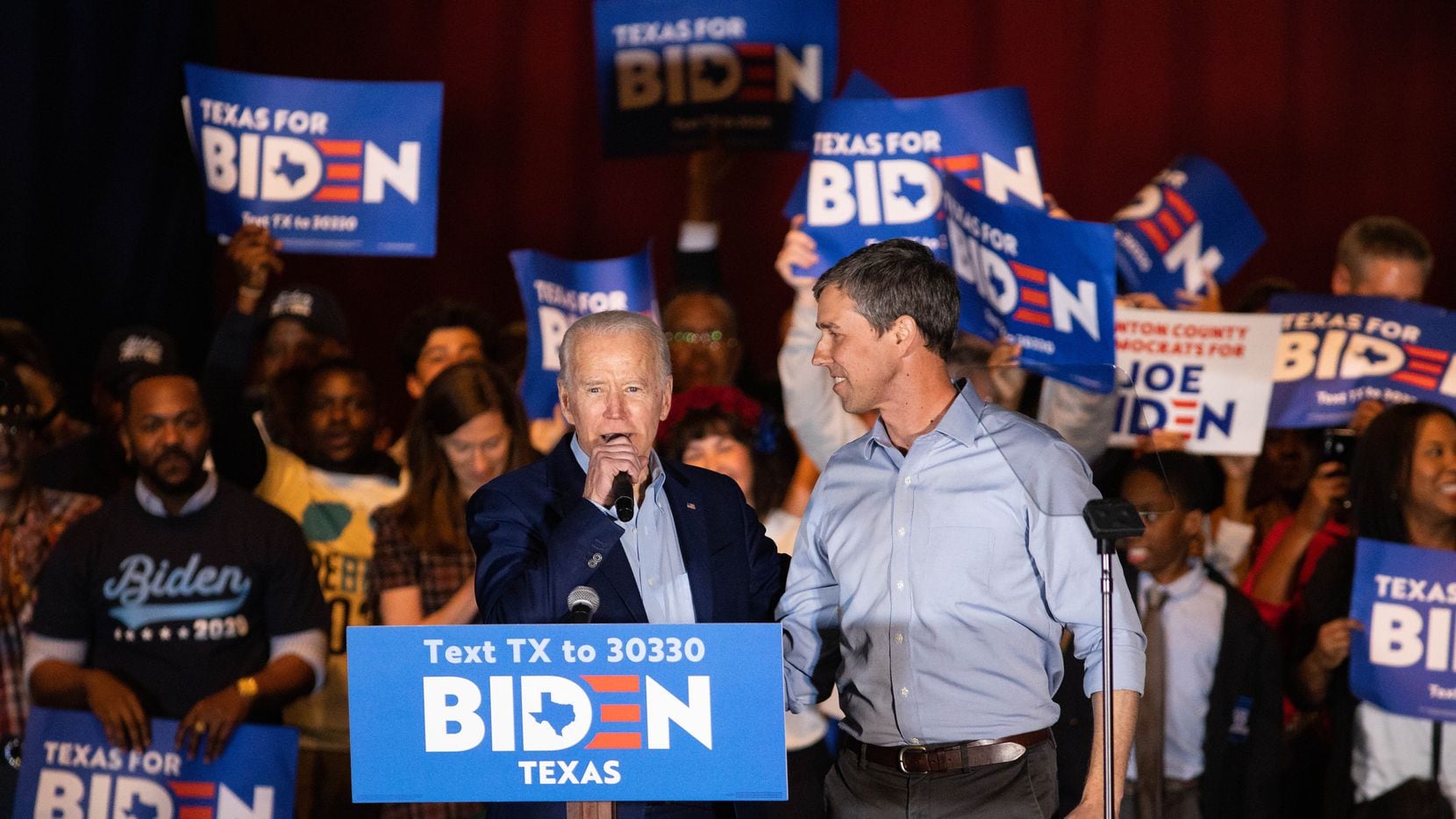 Former Rep. Beto O'Rourke endorses Democratic presidential primary candidate Joe Biden during a rally at Gilley's in Dallas on March 2, 2020.