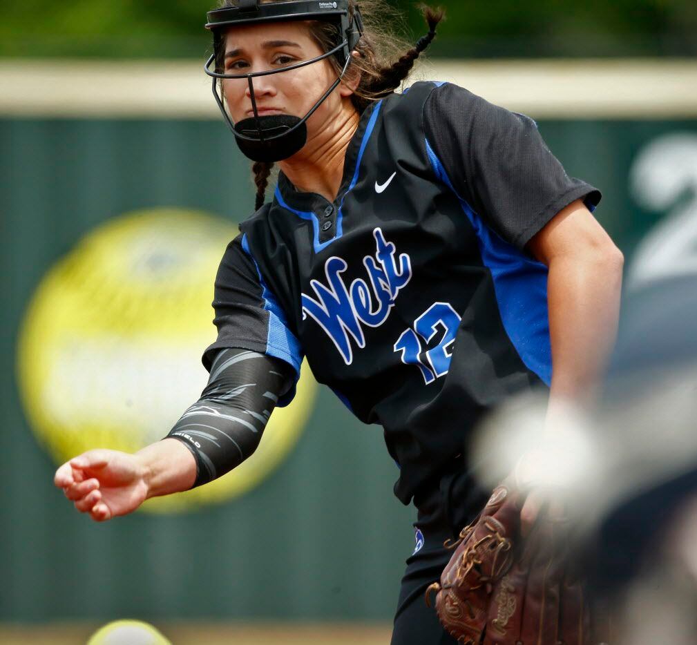 Plano West's Sierra Lange piches against Kller during the UIL regional quarterfinal softball playoff in Prosper, Texas May 14, 2016.  Keller won the game 3-2. (Nathan Hunsinger/The Dallas Morning News)