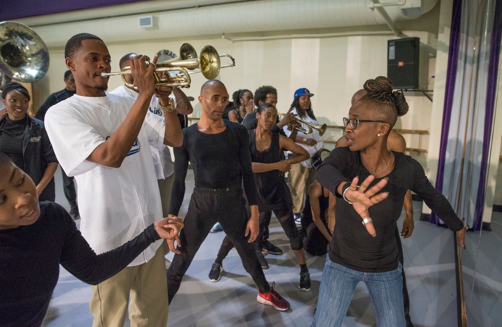 Dallas Black Dance Theatre and the Kickin' Brass Band rehearse Displaced, Yet Rebirthed with...