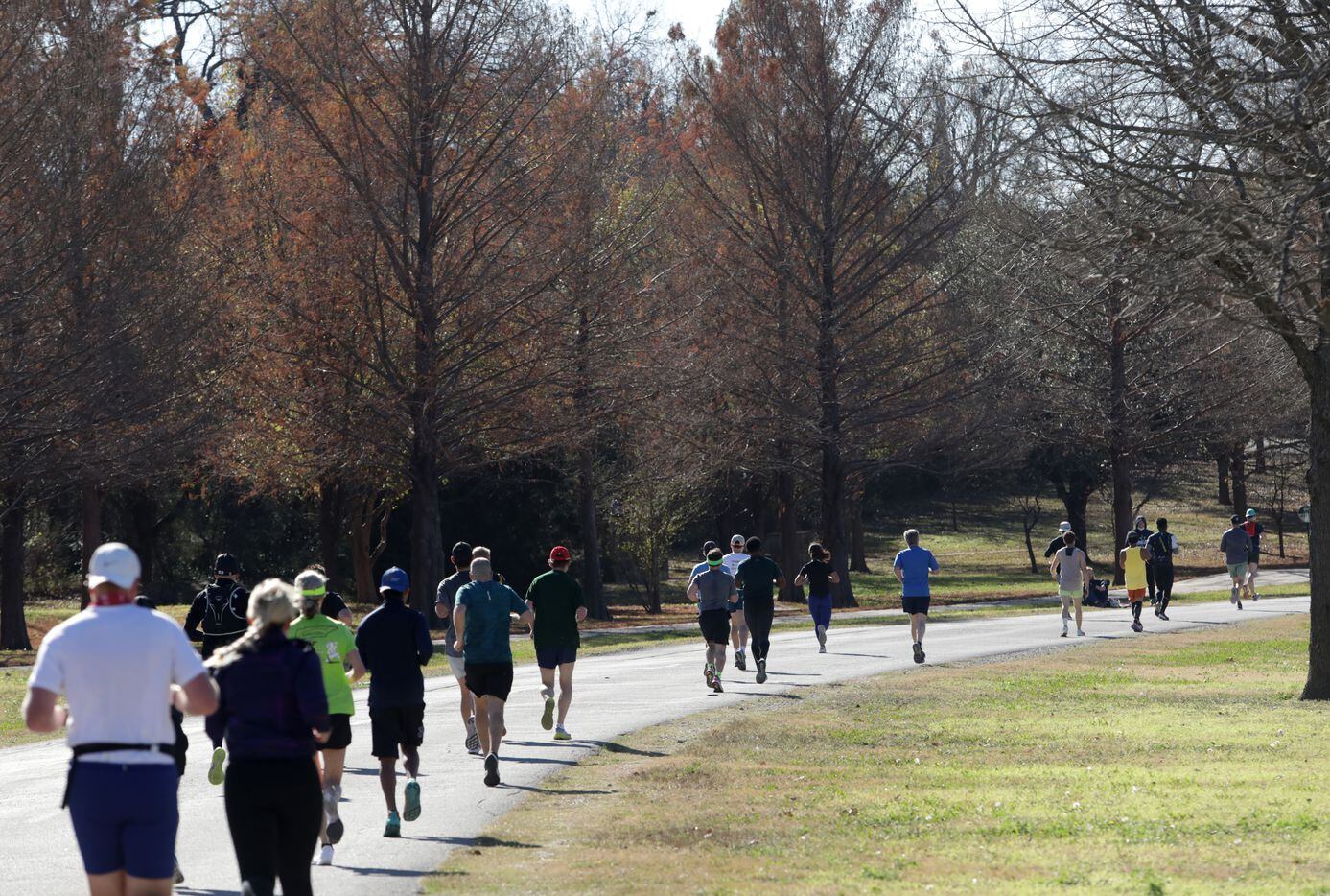 Runners during the BMW Dallas Marathon at White Rock Lake in Dallas, TX, on Dec. 12, 2021. ...