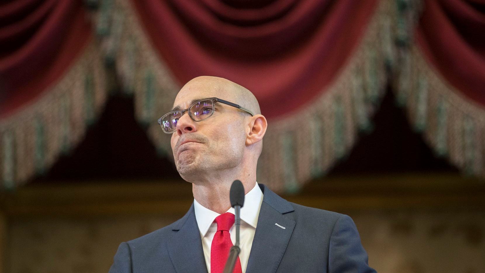 House speaker Dennis Bonnen speaks after being sworn in the House Chamber on the first day...
