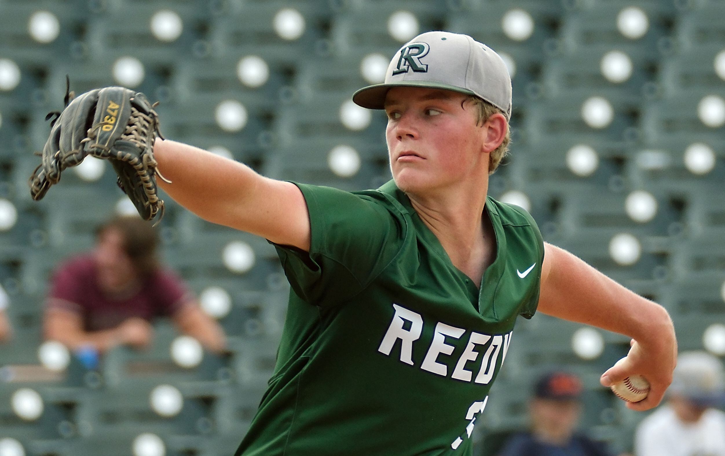 Frisco Reedy Will Johnson, (33), pitches against Magnolia West during the 2023 UIL State 5A...