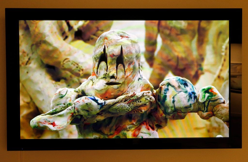 Artist Allison Schulnik's clay-animated, stop-motion video piece is on display in the Dallas...