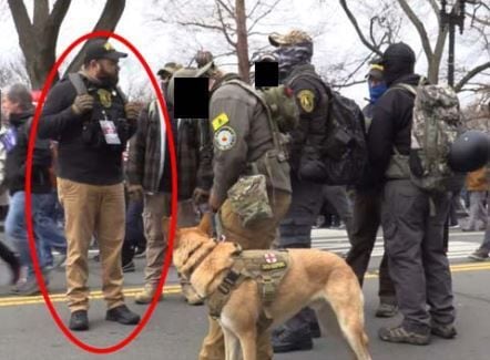Roberto Minuta, of Prosper, a co-defendant in the Stewart Rhodes case, on the Capitol grounds with other Oath Keepers on Jan. 6, 2021, according to the FBI.
