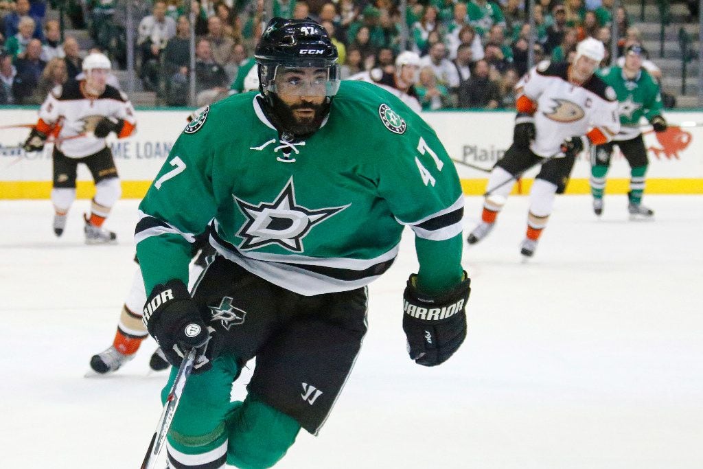 Dallas Stars defenseman Johnny Oduya (47) is pictured during the Anaheim Ducks vs. the...