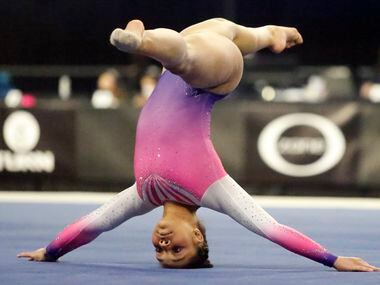 Konnor McClain with WOGA Gymnastics performs her floor routine during the USA Gymnastics...