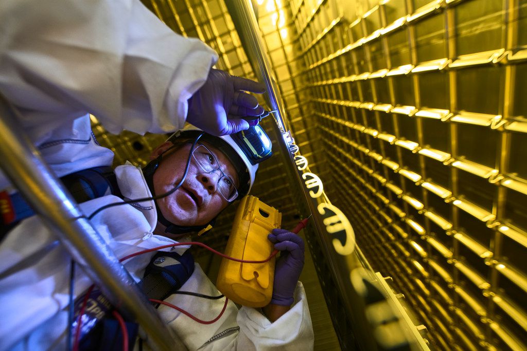 Jaehoon Yu, Professor of Physics at UT-Arlington, working on the prototype DUNE detector at...