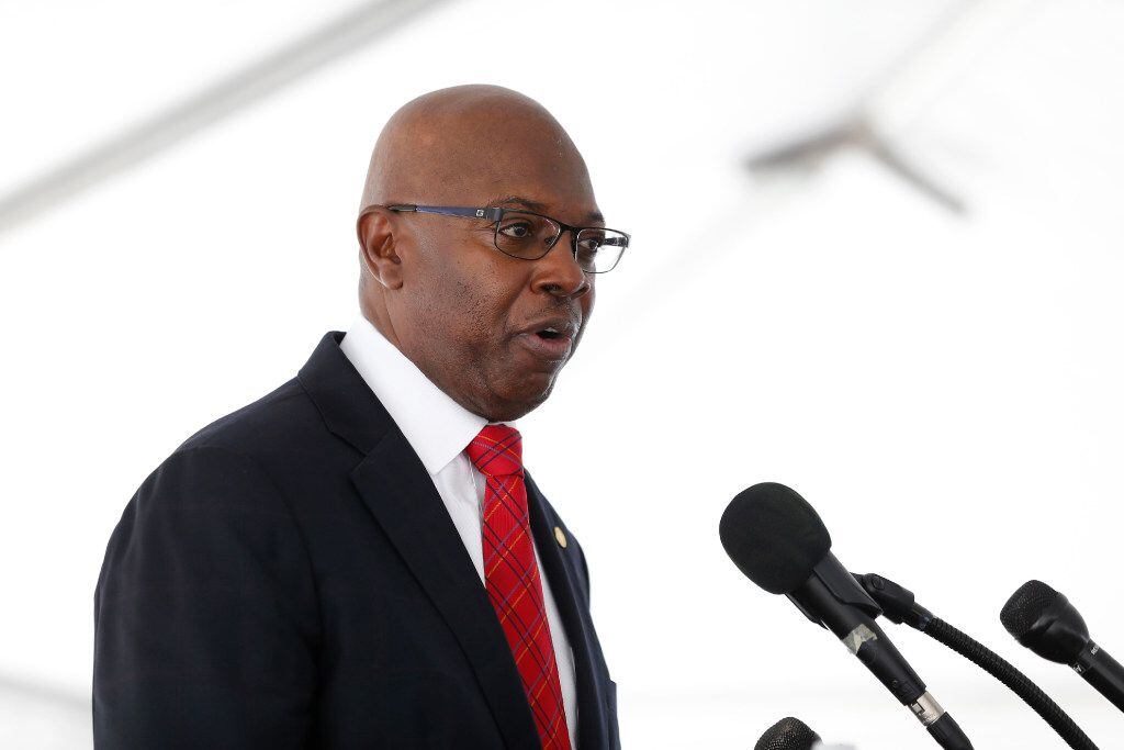 Dallas City Council member Tennell Atkins spoke during the Dallas Midtown groundbreaking at...