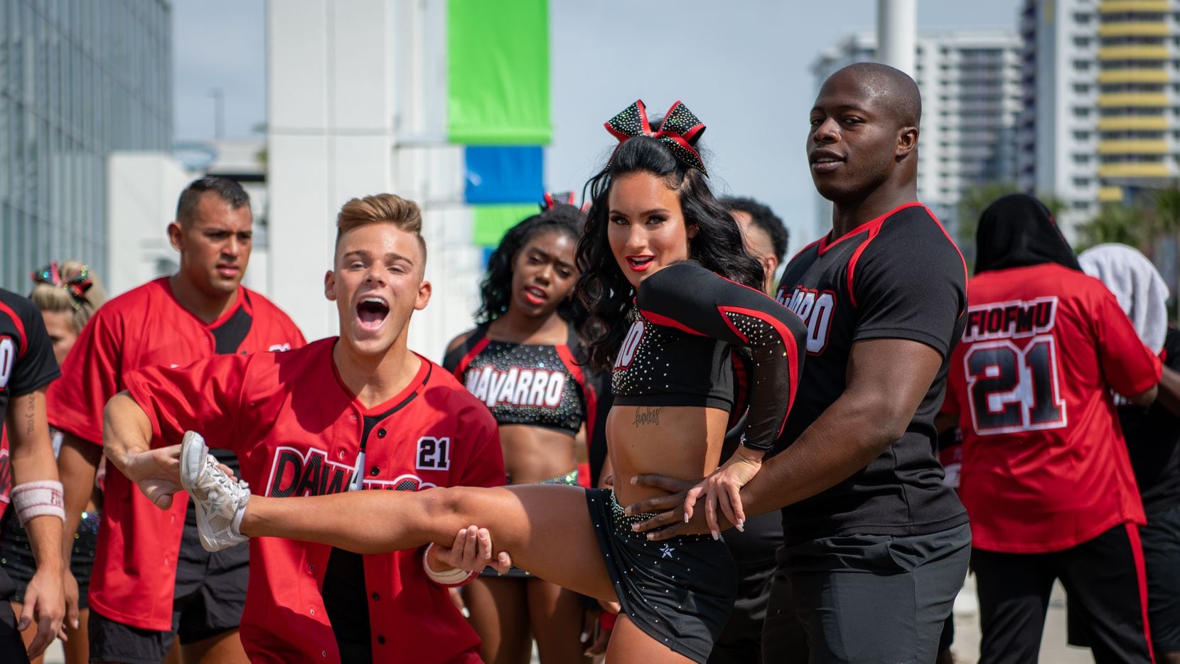 Gabi Butler and TT Barker, members of the Navarro College cheer team, competed in the NCA &...