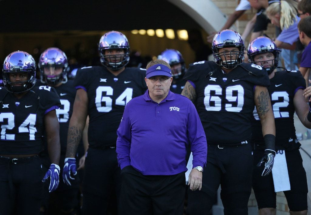 TCU head coach Gary Patterson prepares to enter the field with his players before an NCAA...