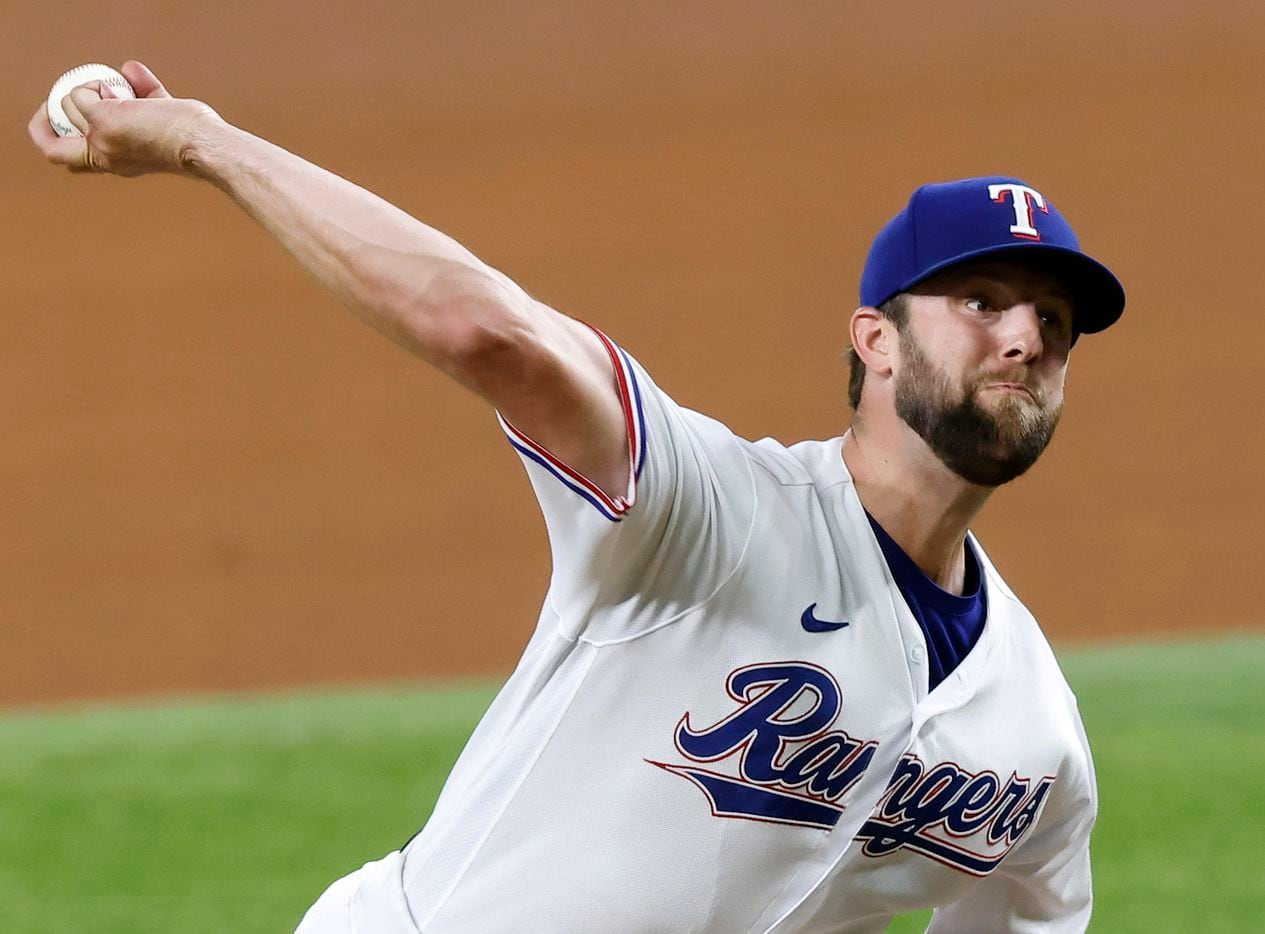 Texas Rangers starting pitcher Jordan Lyles (24) throws against the Oakland Athletics during the fifth inning at Globe Life Field in Arlington, Saturday, August 14, 2021.(Tom Fox/The Dallas Morning News)